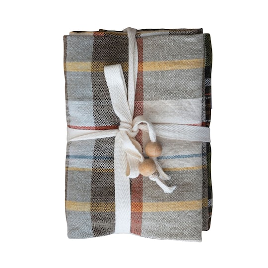 Hello Honey® Plaid Cotton Tea Towels with Wooden Beads